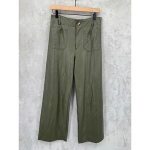 Maeve Anthropologie Pants Womens 28 Green The Colette Faux Leather Wide Leg Crop